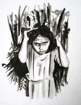 Maedchen traegt Holz