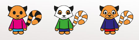 Drei reduziert gezeichnete bekleidete Lemuren